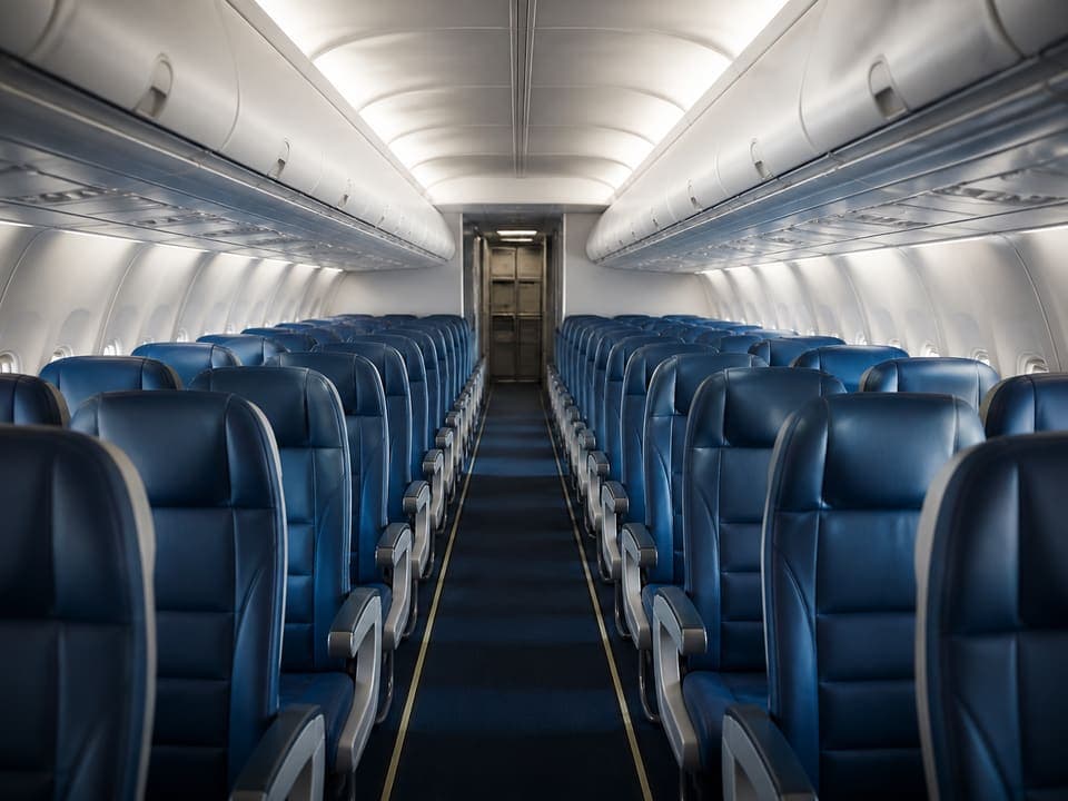 Interior de cabine de passageiros de aeronave comercial